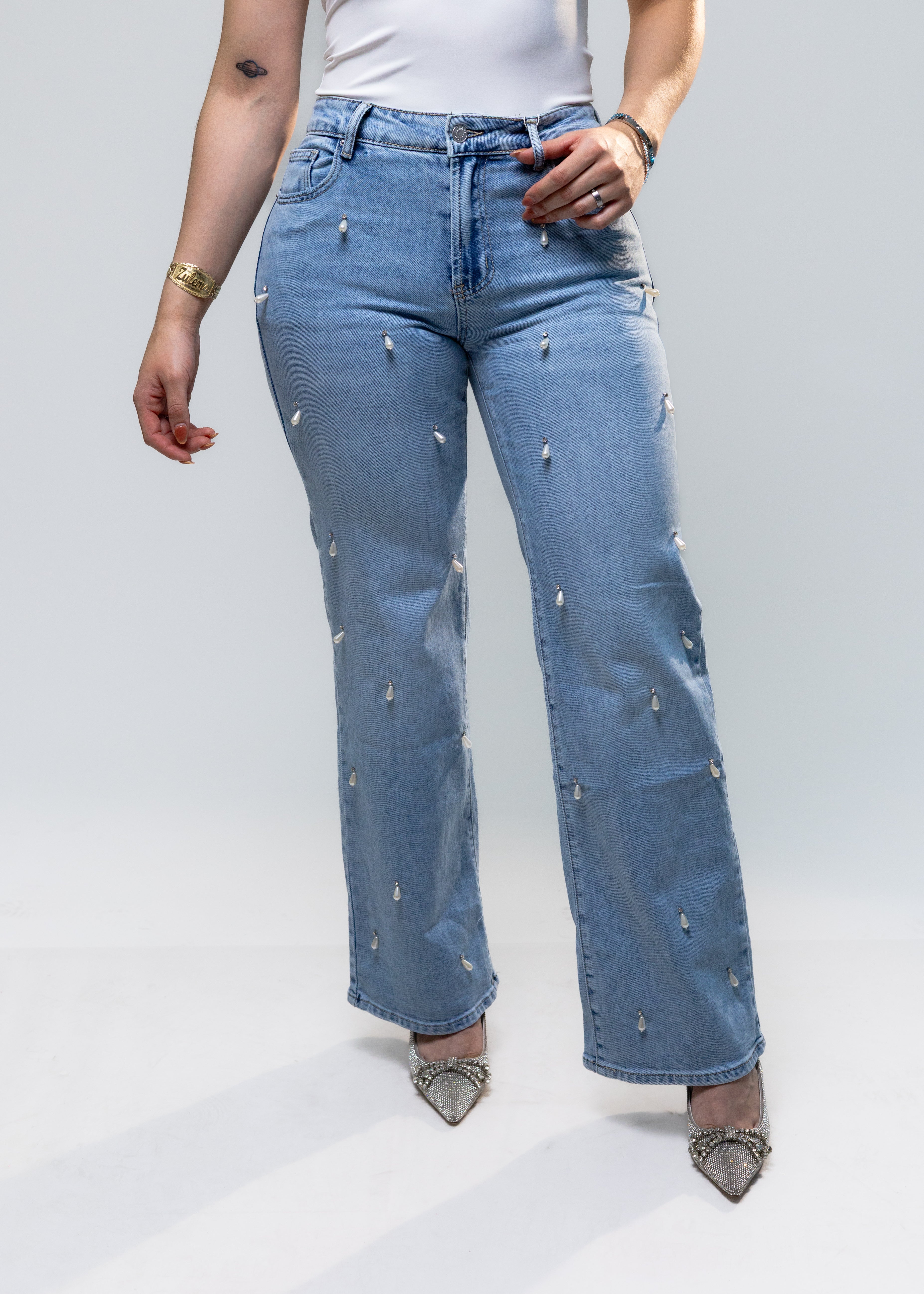 PANTALON PEARLS MEZCLILLA